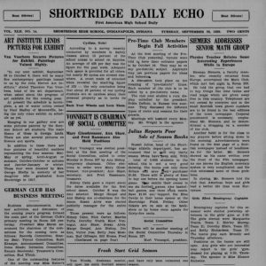 sample of page from Shortridge HS Daily Echo newspaper from 1939