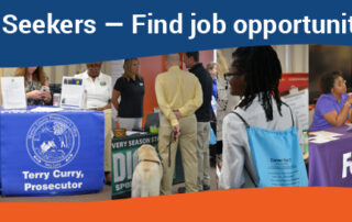 3 images of job seekers at career expo