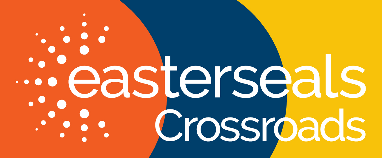 Easterseals Crossroads logo in white on a colorful background